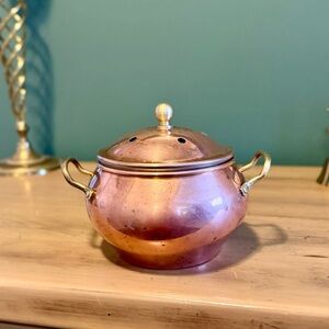Vintage O.D.I Solid Copper Potpourri Warming Pot w/ Lid & Brass Handles